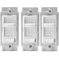 thumbnail image 1 of Leviton 6674-P0W SureSlide Universal 150-Watt LED and CFL/600-Watt Incandescent Dimmer, White 3 Pack, 1 of 3