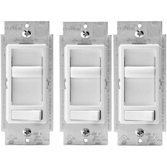 Leviton 6674-P0W SureSlide Universal 150-Watt LED and CFL/600-Watt Incandescent Dimmer, White 3 Pack