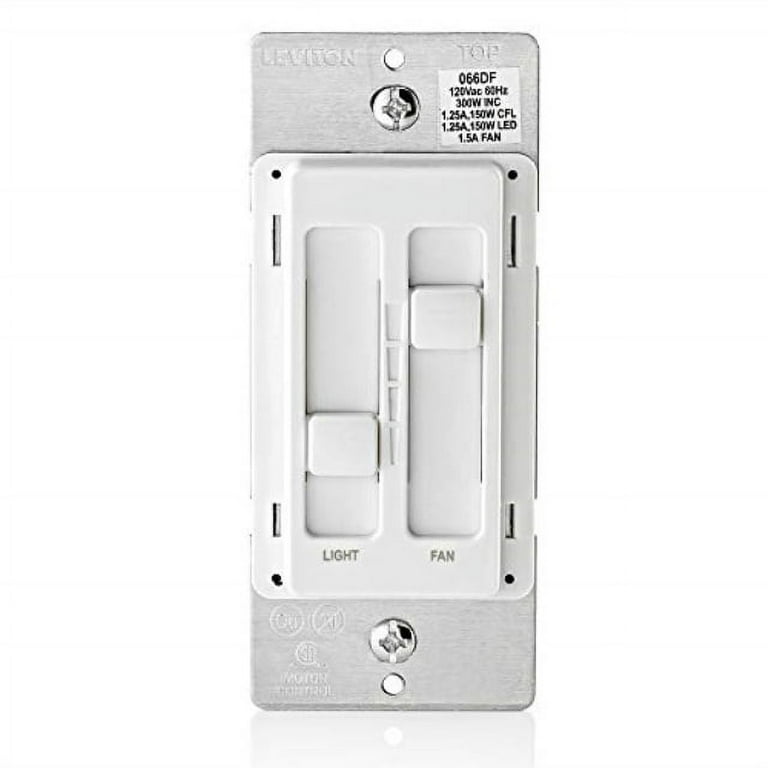 Leviton Sureslide 1.5-Amp 300-Watt Dual Quiet Fan Speed Control And Dimmer, Single Pole, White Leviton Sureslide 1.5-Amp 300-Watt Dual Quiet Fan Speed Control And Dimmer, Single Pole, White