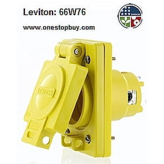 Leviton 66W76 Single Inlet w/Cover Locking Blade Wetguard 20A 480V 3-Phase 3P4W Grounding - Yellow