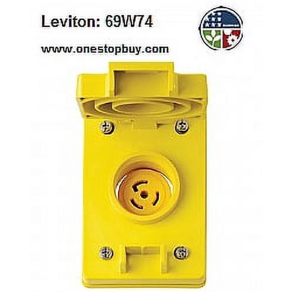 Leviton 69W74 Flush Receptacle w/Cover Locking Blade Wetguard L14-30R 30A 125/250V 3P4W Grounding - Yellow