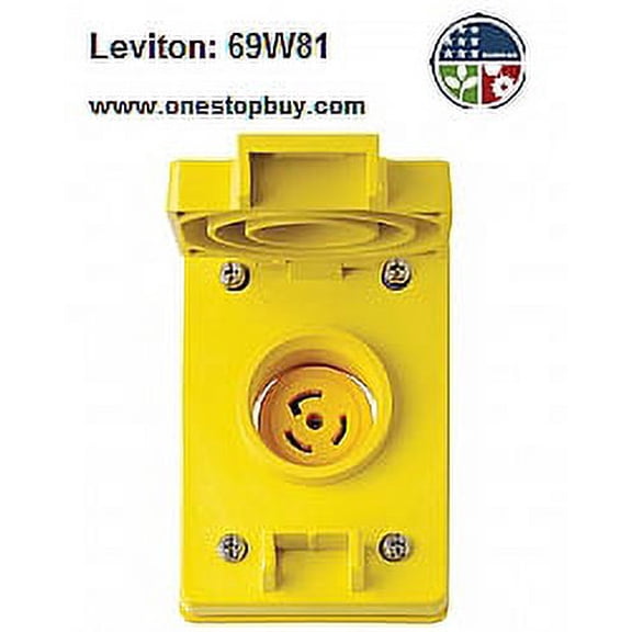 Leviton 69W81 Flush Receptacle w/Cover Locking Blade Wetguard L21-30R 30A 120/208V 3PY 4P5W Grounding - Yellow