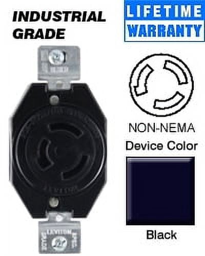 Leviton 7310-BG Receptacle Locking Blade Non-NEMA 20A 125/250V 3P3W Grounding - Black