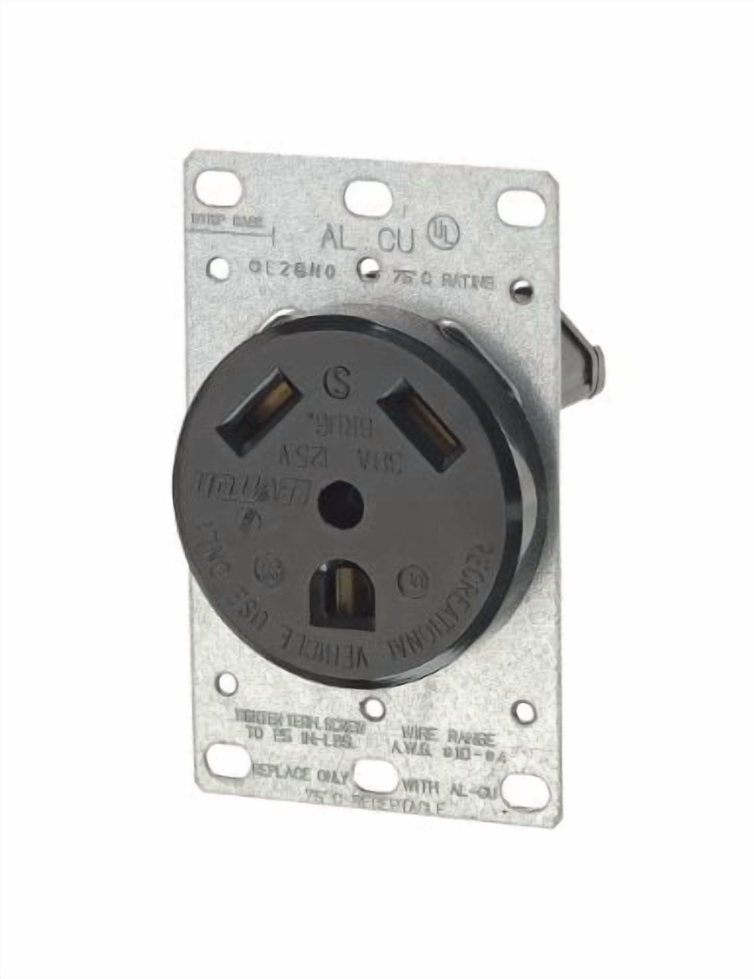 Leviton 7313 30 Amp, 125V, Nema Tt-30R, 2P, 3W, Flush Mounting Receptacle, Straight Blade, Industrial Grade, Grounding, For Recreational Vehicles, Side Wired, Steel Strap, 10 Pack, Black