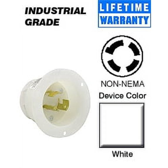 Leviton 7408-C Flanged Inlet Locking Blade Non-NEMA 20A 120/208V 3PY 4P4W Non-Grounding - White