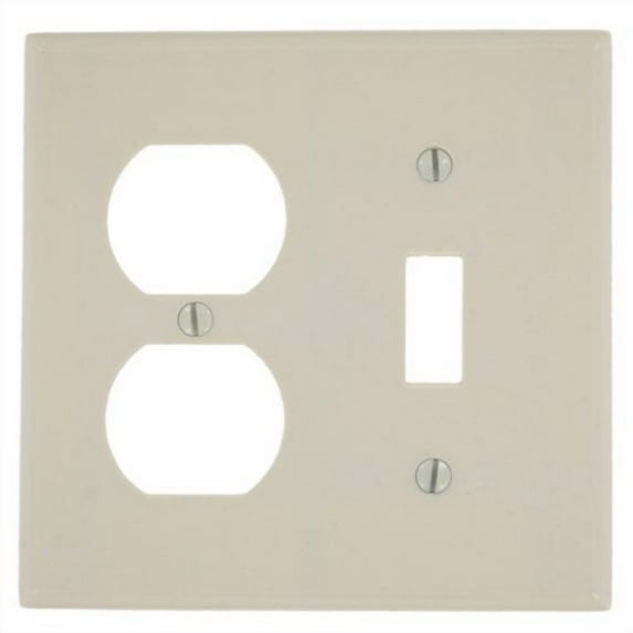 Leviton Toggle Switch Duplex Outlet Wall Plate - 2 Gang, Light Almond, Smooth Plastic