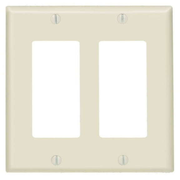 Leviton 80409-NA 2-Gang Decora GFCI Rocker Switch Wall Plate, Standard Size Cover, Unbreakable Nylon, Device Mount, Almond