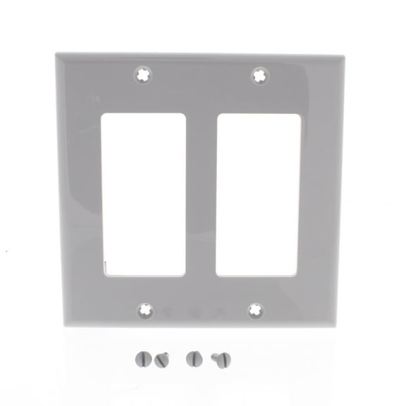 Leviton 2-Gang Decora GFCI Rocker Switch Wall Plate, Standard Size Cover, Unbreakable Nylon, Device Mount, 80409-NGY, Gray