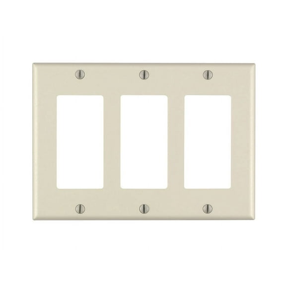 Leviton 80411-A 3-Gang Decora GFCI Rocker Switch Wall Plate, Standard Size Cover, Thermoset Plastic, Device Mount, Almond