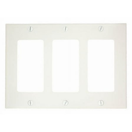 Leviton 80411-NW 3-Gang Decora GFCI Rocker Switch Wall Plate, Standard Size Cover, Unbreakable Nylon, Device Mount, White