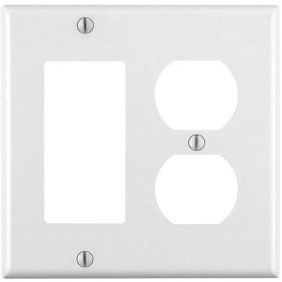 Leviton 2-Gang Combination Wallplate Decora Duplex - Thermoset, White, 1 Pack