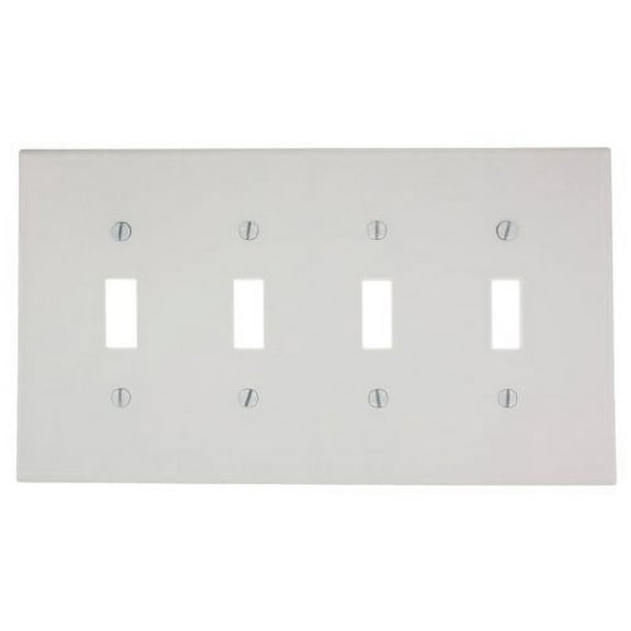 Leviton 80512-W 4-Gang Toggle Switch Wall Plate, Midway Size, Thermoset Plastic, White