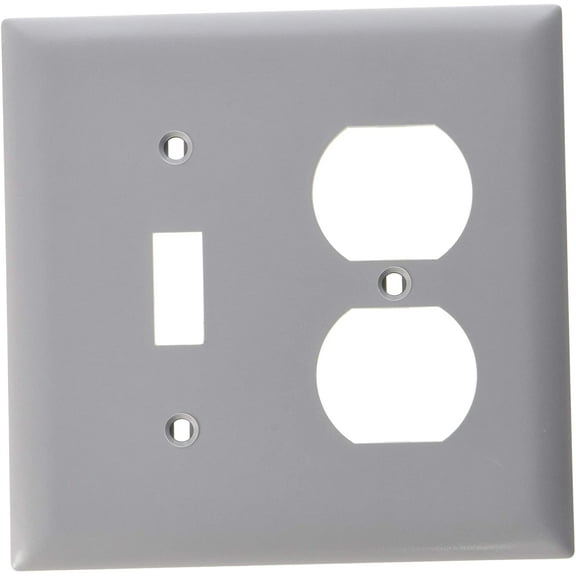 Leviton 80705-GY 2-Gang Combination Toggle Switch Duplex Outlet Wallplate, Unbreakable, Gray