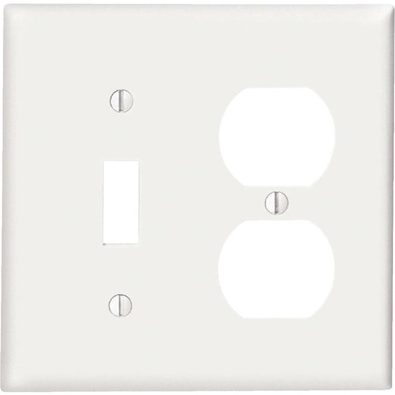 Leviton 80705-GY 2-Gang Combination Toggle Switch Duplex Outlet Wallplate, Unbreakable, Gray