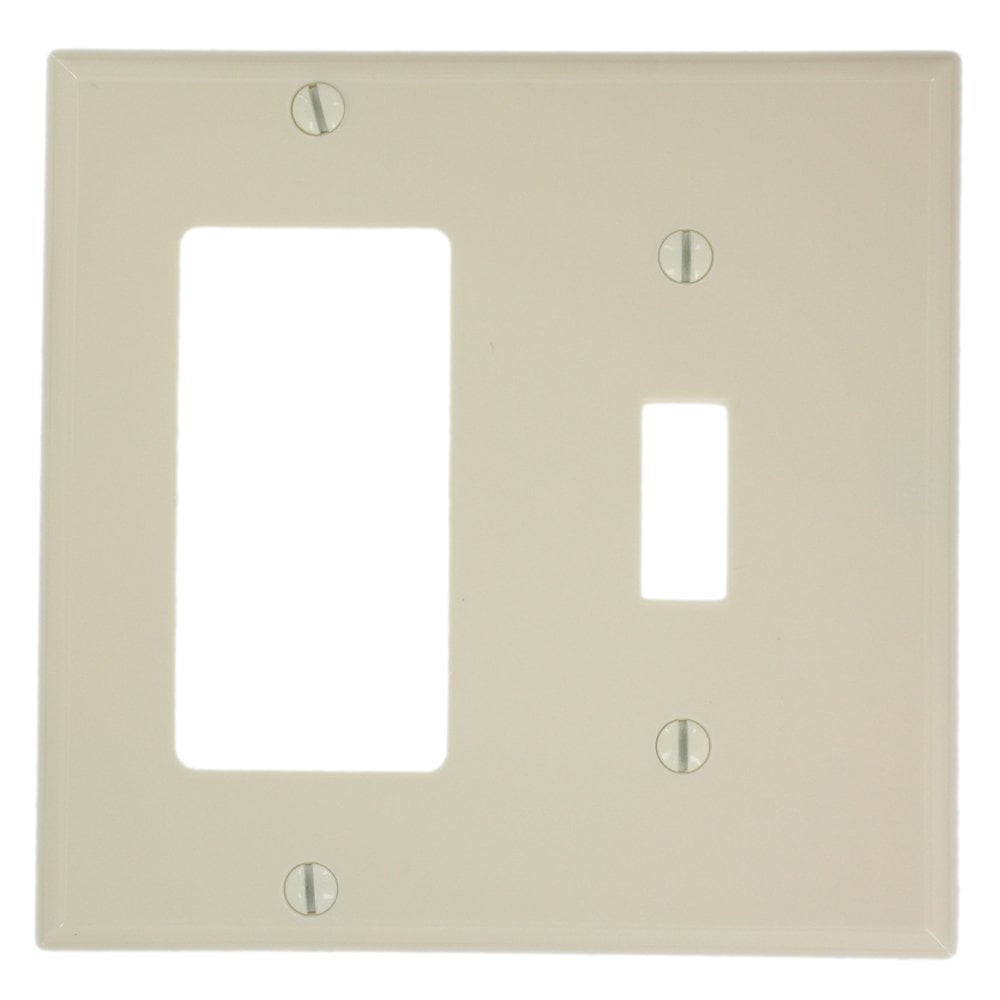 Leviton 2-Gang Ivory Receptacle Wall Plate – Standard Size, Unbreakable Thermoplastic, 2.15" Opening