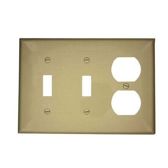 Leviton 80721-I Ivory Nylon Three Gang Combination Two Toggle Switch One Duplex Receptacle Wall Plate