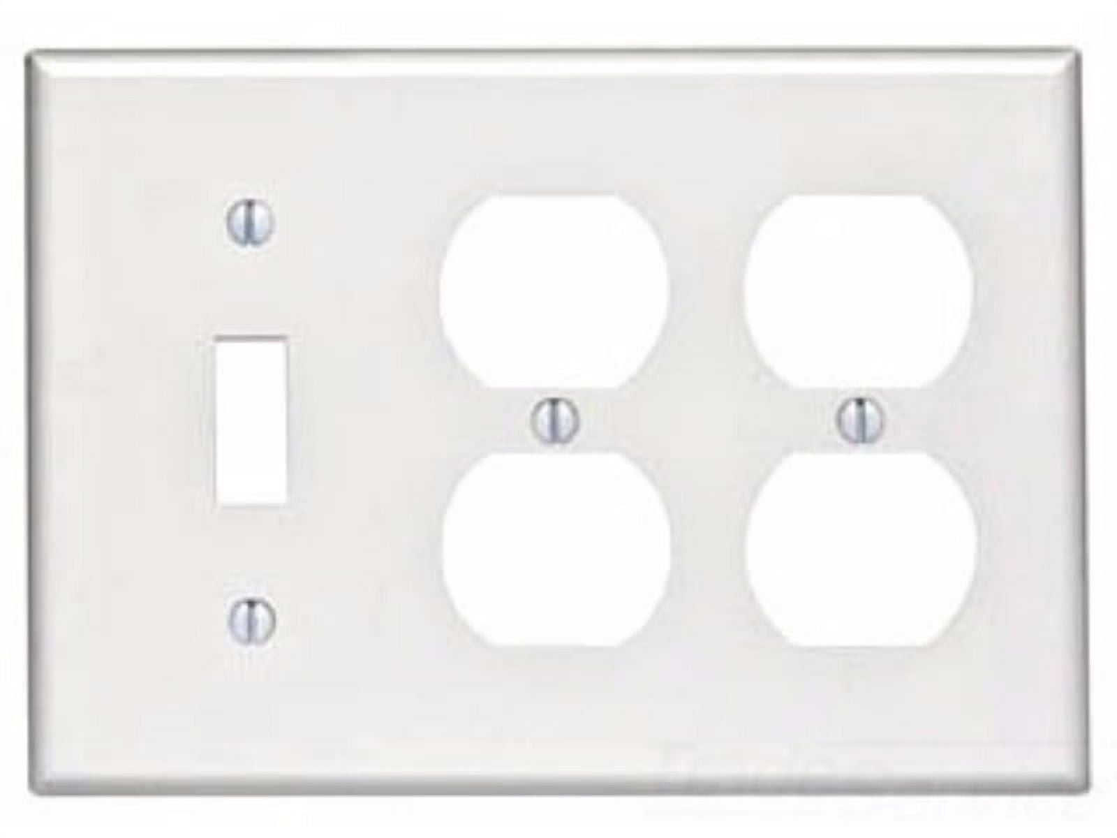 Leviton 3-Gang Wallplate – 1 Toggle Switch + 2 Duplex Outlets, Thermoplastic Nylon, White, Standard Size