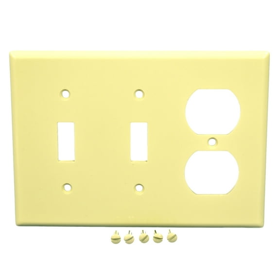 Leviton 82021 Almond Three Gang Combination Two Toggle Switch One Duplex Receptacle Wall Plate