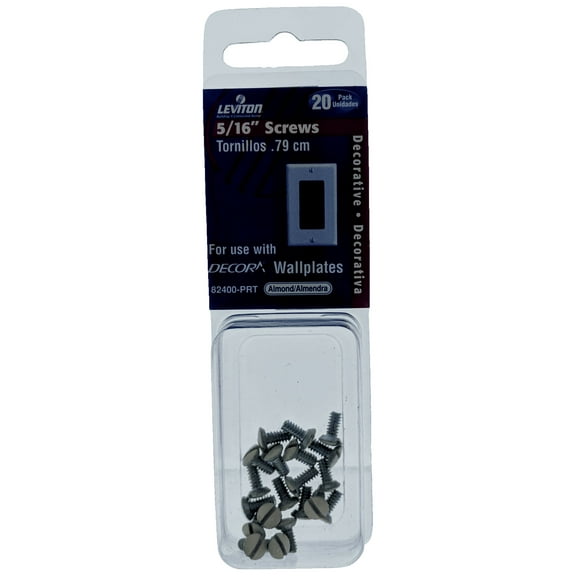 Leviton 82400-PRT 5/16-Inch Long 6-32 Thread, Oval Head Milled Slot Replacement Wallplate Screws, 20 Pack of Screws, Almond