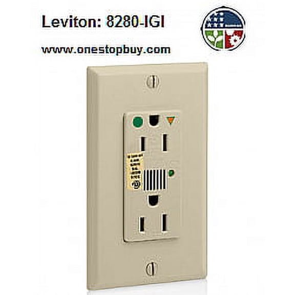 Leviton 8280-IGI Decora Surge Duplex Receptacle Isolated Ground Hospital Grade 5-15R 15A 125V - Ivory