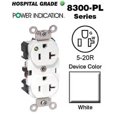 thumbnail image 1 of Leviton 8300-PLW Single Receptacle Power Indication Hospital Grade 5-20R 20A 125V BandS Wired - White, 1 of 1