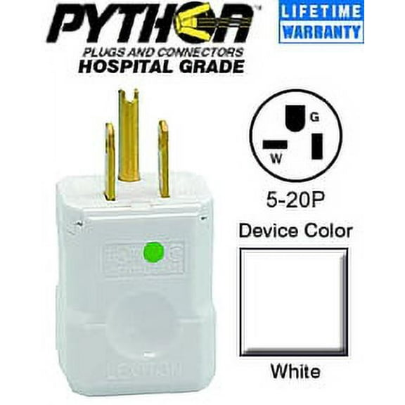Leviton 8356-V Plug, 5-20P 20 Amp 125 Volt Hospital Python - White