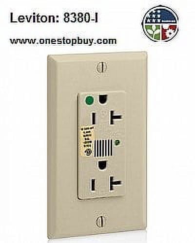 Leviton 8380-I Decora Surge Duplex Receptacle Hospital Grade 5-20R 20A 125V - Ivory (Pkg of 5)