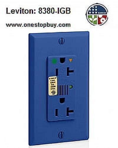 Leviton 8380-IGB Decora Surge Duplex Receptacle Isolated Ground Hospital Grade 5-20R 20A 125V - Blue