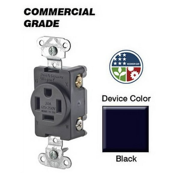 Leviton 8410 Single Receptacle Commercial Grade14-20R 20A 125/250V Side Wired - Black