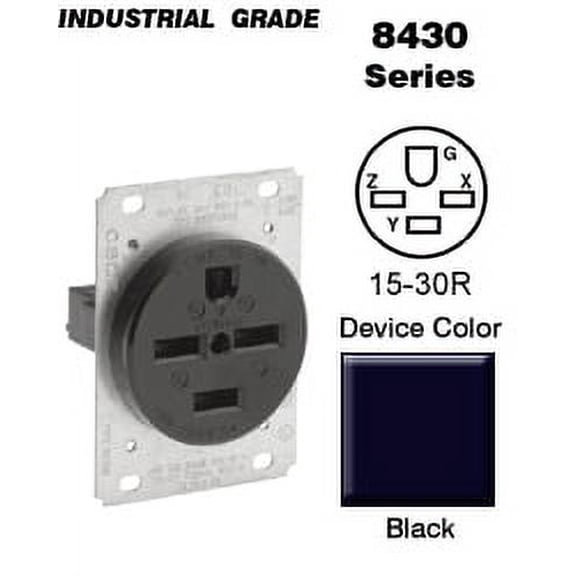 Leviton 8430 30 Amp, 250 Volt, Flush Mounting Receptacle, Industrial Grade, Straight Blade, Grounding, Black