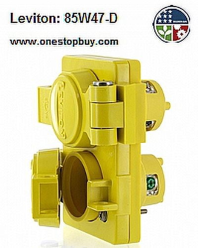 Leviton 85W47-D Duplex Outlet w/Cover Locking Blade Wetguard 15A 125V 2P3W Grounding - Yellow