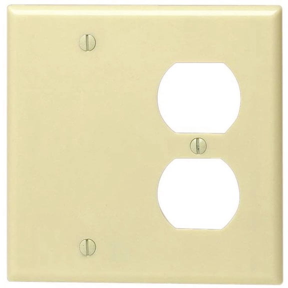 Leviton 001-86008-000 1-Duplex 1-Blank Standard Size Wall Plate, 2 Gang, 4.5 in L X 4.56 in W 0.25 in T, Ivory