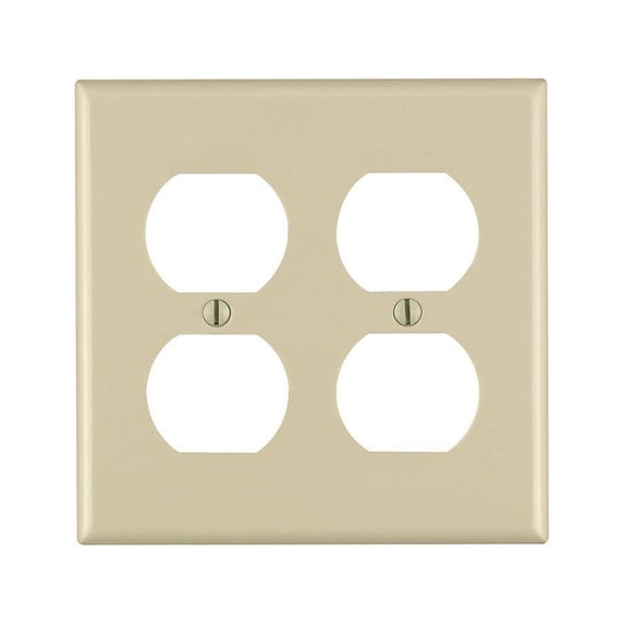 Leviton 86016 001-000 2-Duplex Receptacle Standard Size Wall Plate, 2 Gang, 4.5 in L X 4.56 in W 0.22 in T, Pack of 1, Ivory