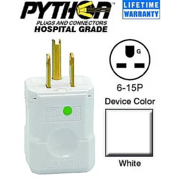 Leviton 8656-V Plug, 6-15P 15 Amp 250 Volt Hospital Python - White