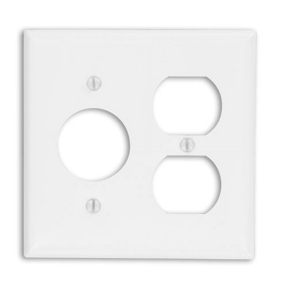 Leviton 88046 Comb. Wallplate, 2Gang, Single Receptacle/Duplex, Metal, White