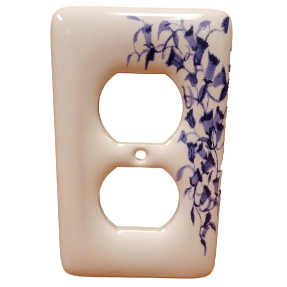 Leviton 89503-BL Porcelain Duplex Receptacle Wallplate Outlet Cover, Blue Vine Pattern