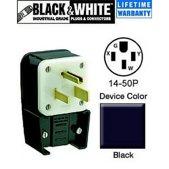 Leviton 9452-P 50 Amp, 125/250 Volt, Straight Blade, Plug, Industrial Grade, Grounding, Angle, Black