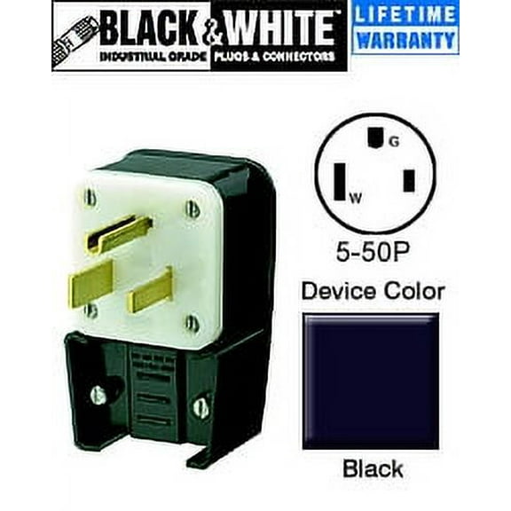Leviton 9550-P 50-Amp, 125 Volt, Straight Blade, Plug, Industrial Grade, Grounding, Angle, Black