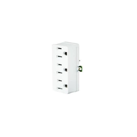 Leviton Amp, 125 Volt, Grounding Triple Outlet Adapter, 698-W-15, White