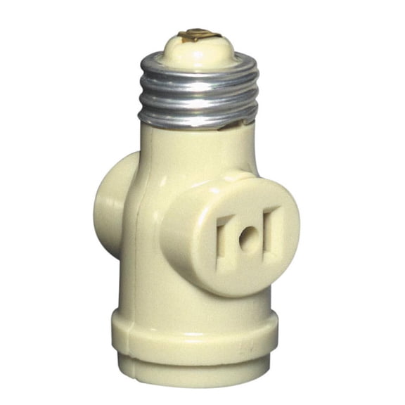 Leviton 1403-I Keyless Socket Adapter with 2 Outlet, 660 W, 125 V, Medium Base, 1 Pack, Ivory