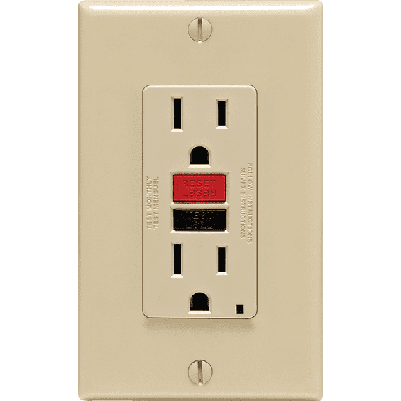 Leviton GFCI Receptacle in Ivory — UL Listed for US Residential Electrical Code Compliance, Drop-in NEC-Standard Wiring
