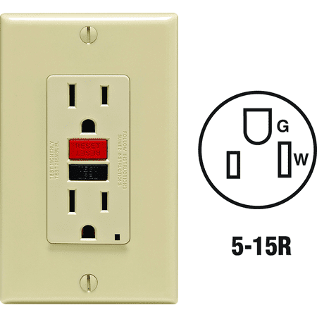 Leviton GFCI Receptacle in Ivory — UL Listed for US Residential Electrical Code Compliance, Drop-in NEC-Standard Wiring