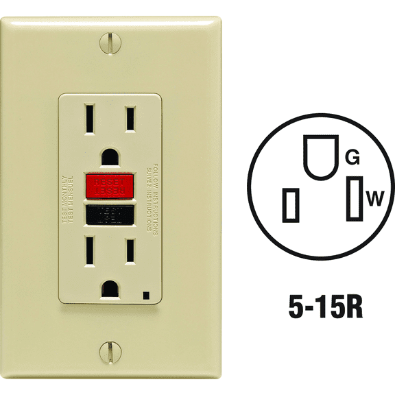 Leviton GFCI Receptacle in Ivory — UL Listed for US Residential Electrical Code Compliance, Drop-in NEC-Standard Wiring