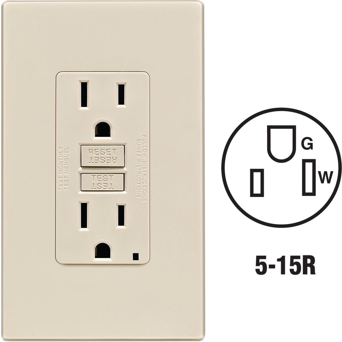 Leviton C36-GFNT1-0PT 15 Amp Light Almond SmartlockPro Self-Test GFCI