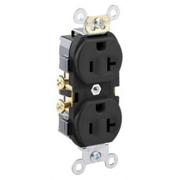 Leviton CR20-E 20-Amp, 125-Volt, Narrow Body Duplex Receptacle, Straight Blade, Commercial Grade, Self Grounding, Black