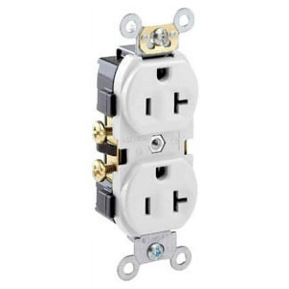 Leviton CR20-W 20-Amp, 125-Volt, Narrow Body Duplex Receptacle, Straight Blade, Commercial Grade, Self Grounding, White