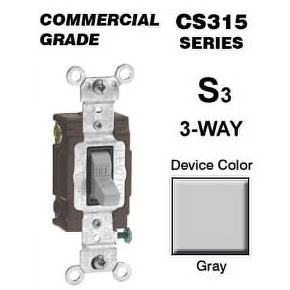 Leviton CS315-2GY 15 Amp 3-Way Toggle Switch Commercial - Gray