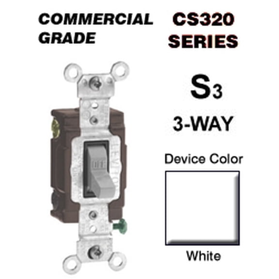 Leviton CS320-2W 20 Amp 3-Way Toggle Switch Commercial - White