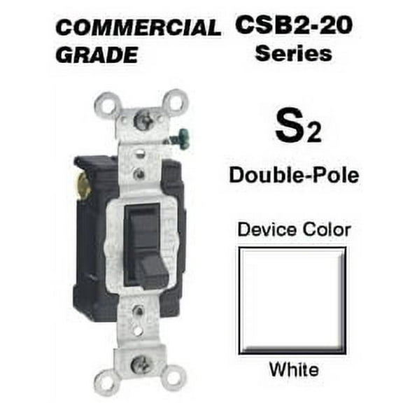 Leviton CSB2-20W 20 Amp Double-Pole Toggle Switch Commercial - White