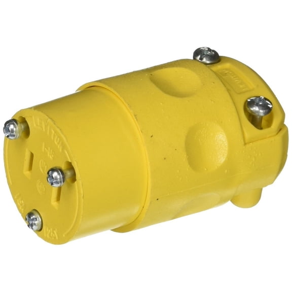 Leviton 115CV 000-000 Polarized Round Dead Front Cord Connector, 125 V, 15 A, 2 Pole, Two Wire, Vinyl, 1-15R Nema, Black/Yellow